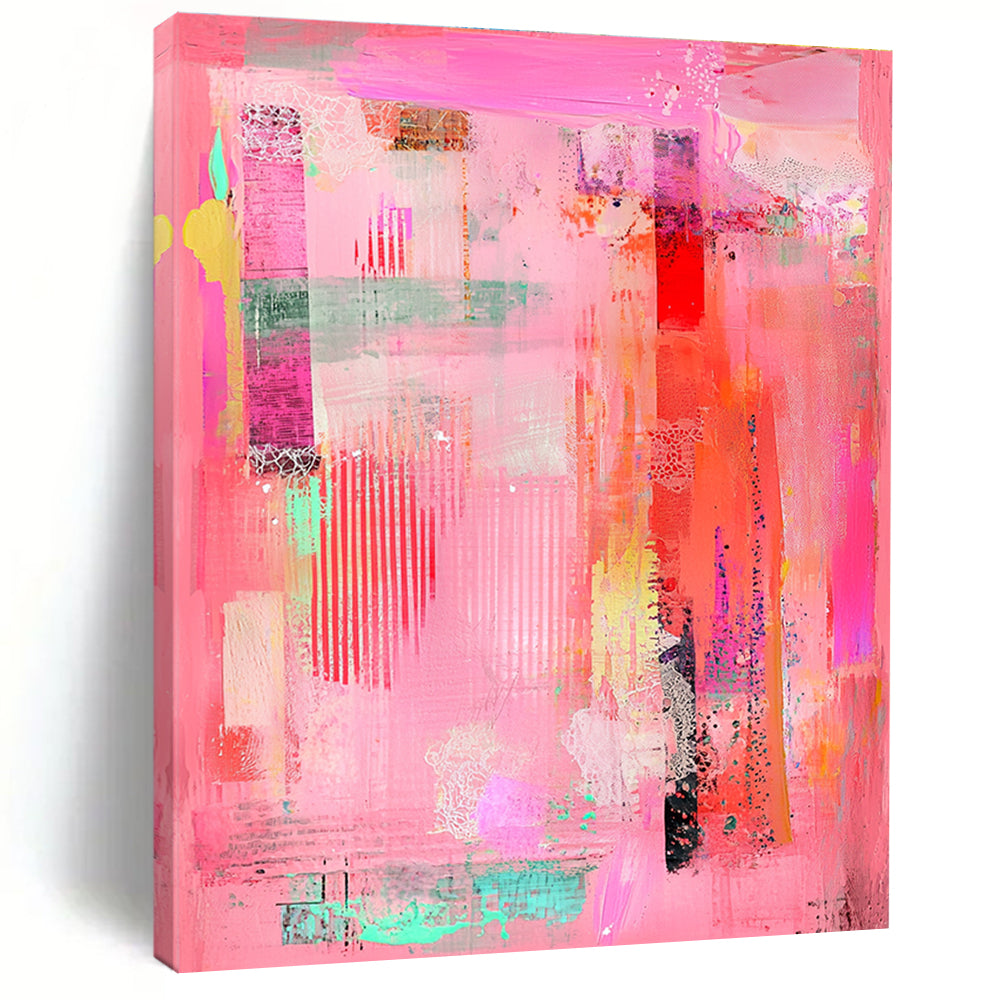 Colorful Mixed - Media Pink Abstract Art with Diverse Textures GER255
