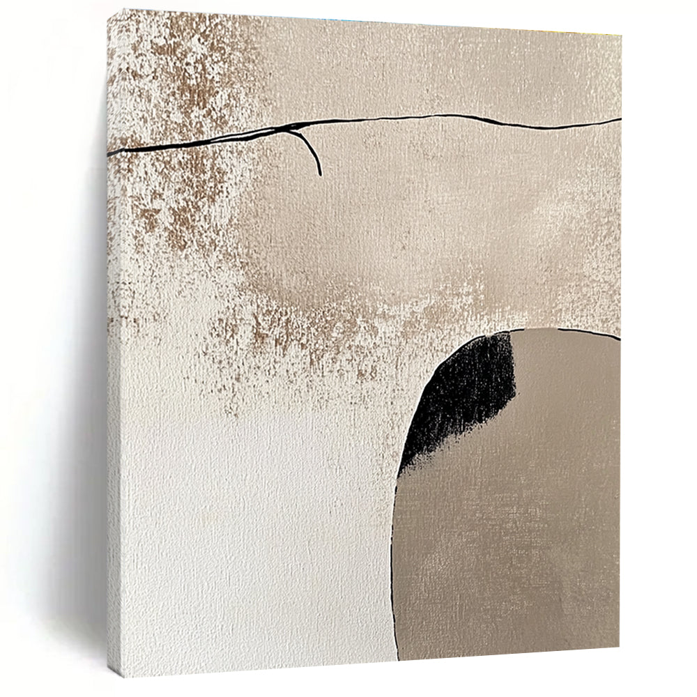 Beige and Black Minimalist Abstract Painting with Simple Forms GER044