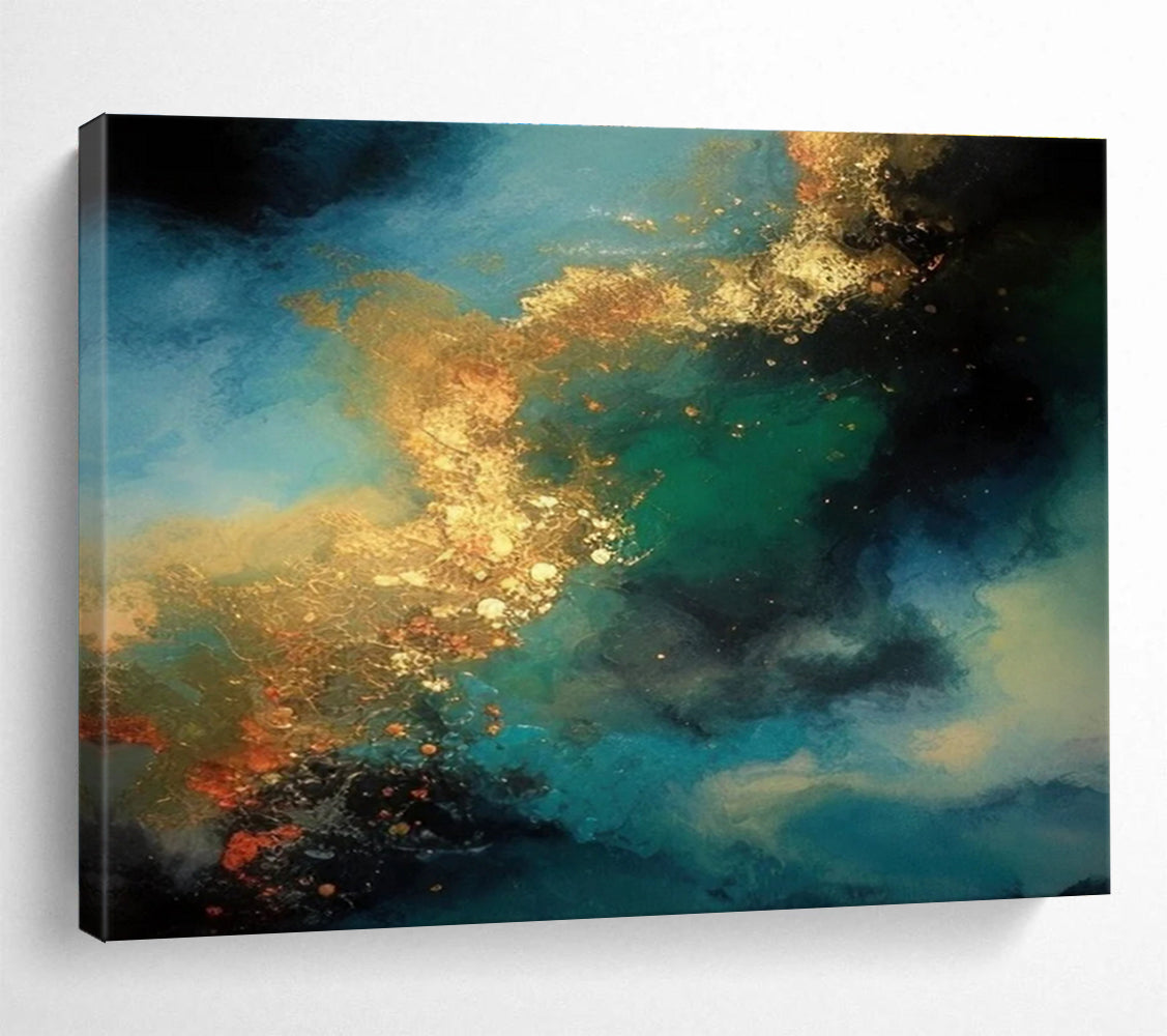 Blue Green Gold Abstract Painting THY071
