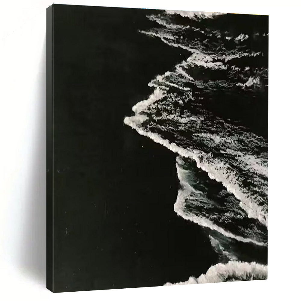 Black and White Textured Wave Abstract Painting ADGE349