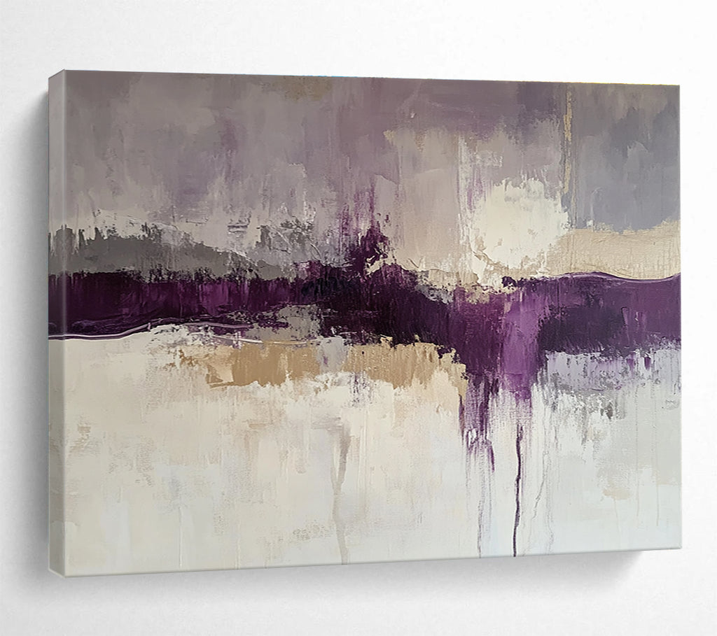 Purple and Beige Abstract Landscape Painting with Textured Layers DYP248
