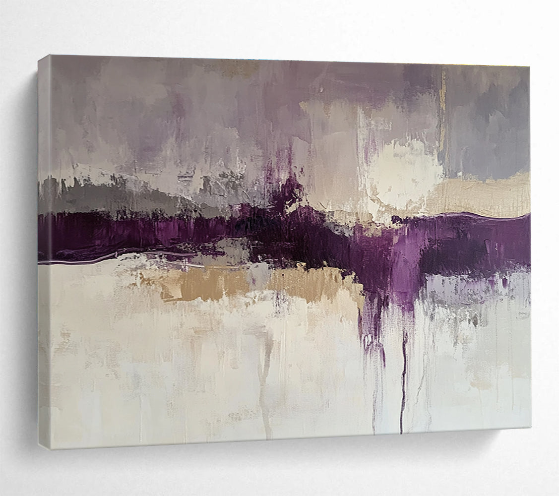 Purple and Beige Abstract Landscape Painting with Textured Layers DYP248