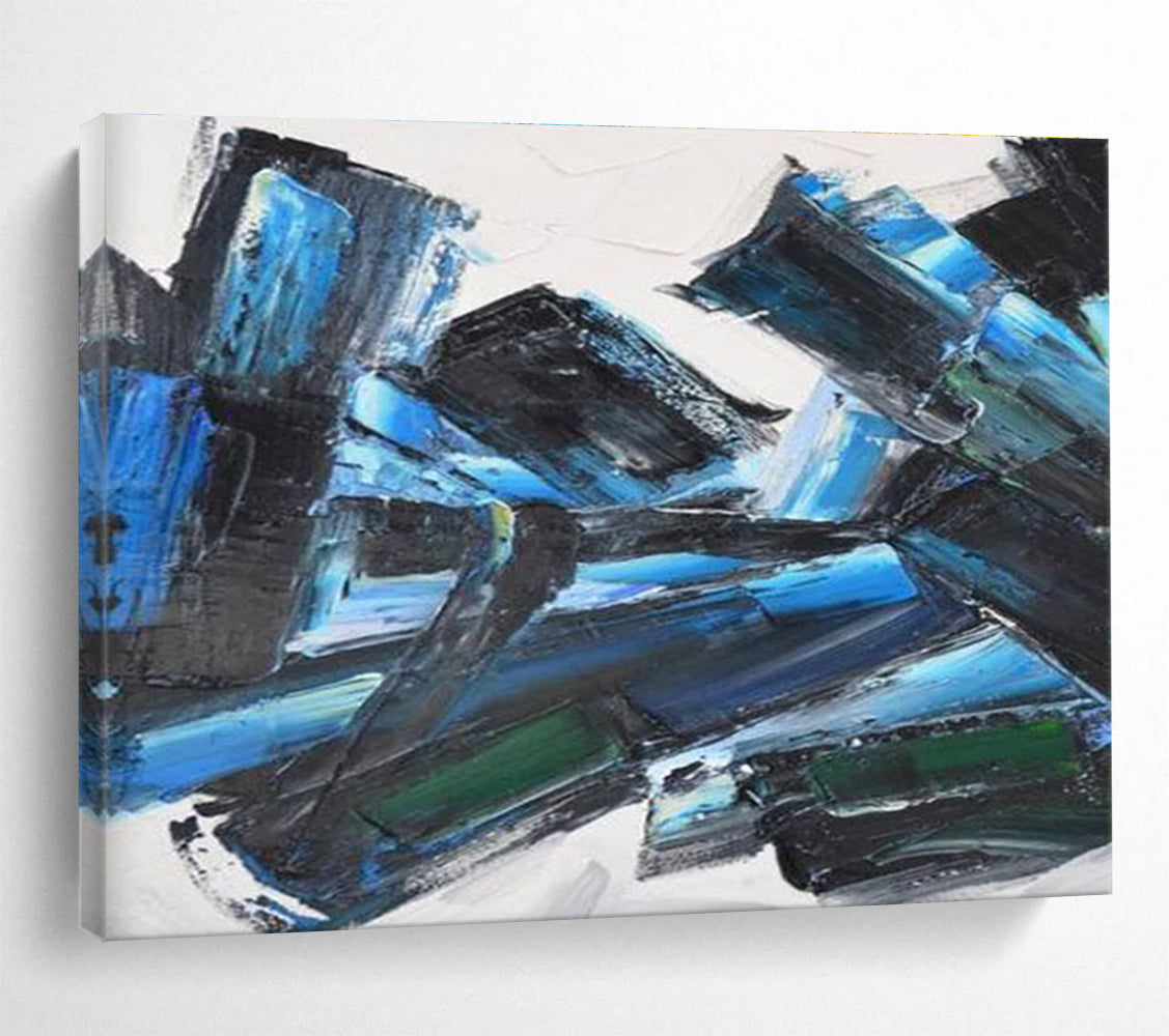 Blue - Black Abstract Blocks Painting with Deep and Vibrant Tones THY284