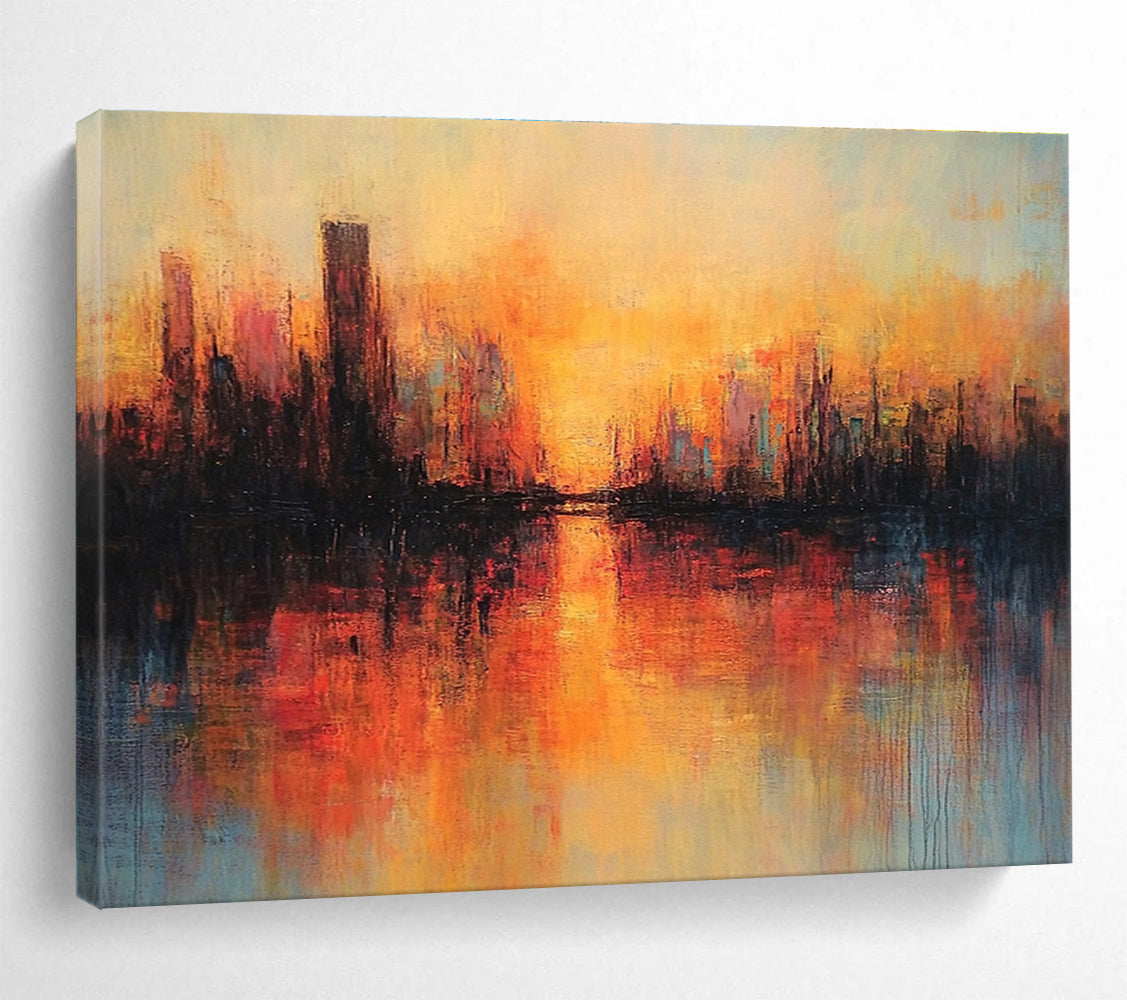 Cityscape Sunset Abstract Painting with Warm Color Palette DYP198