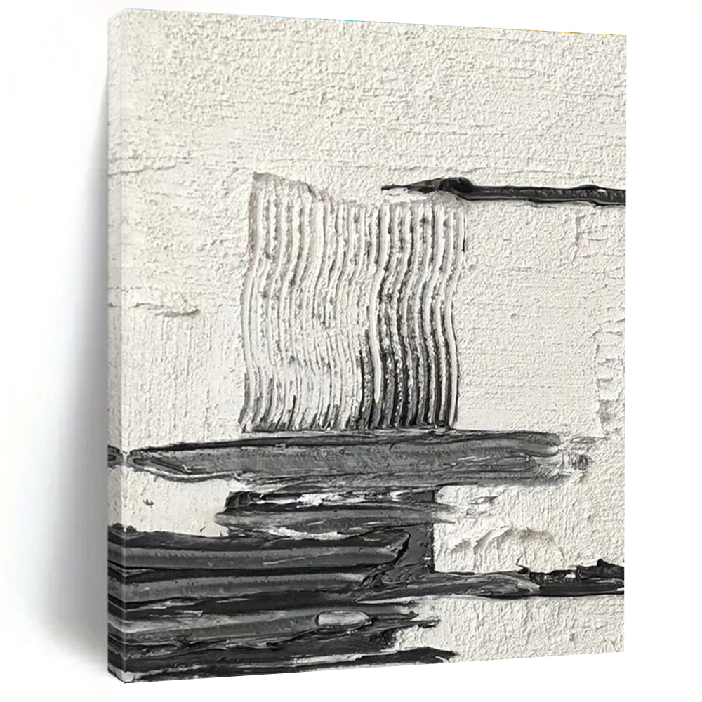 Black and White Layered Textured Abstract Painting ADGE388