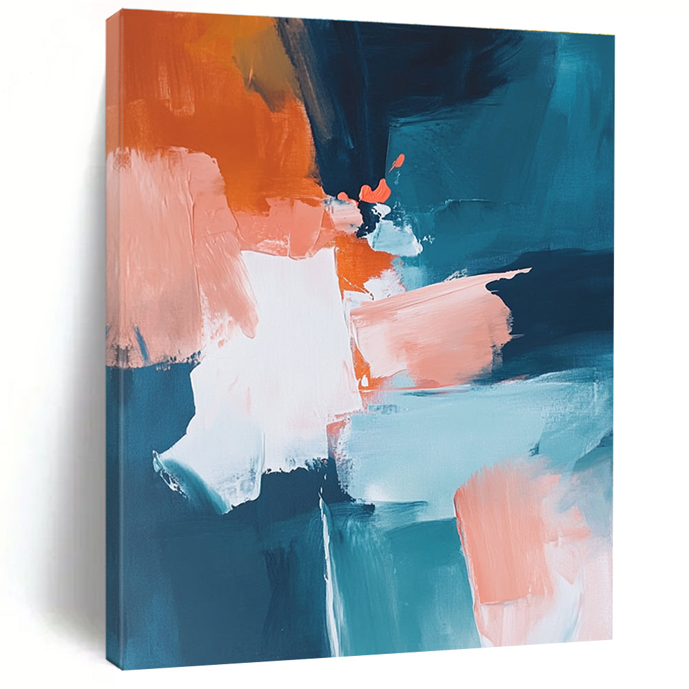 Blue Orange Abstract Painting with Dynamic Color Blocks GER790