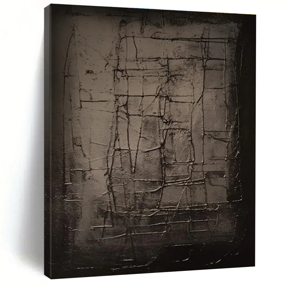 Dark Grid - Textured Abstract Painting with Subtle Tones ADGE450