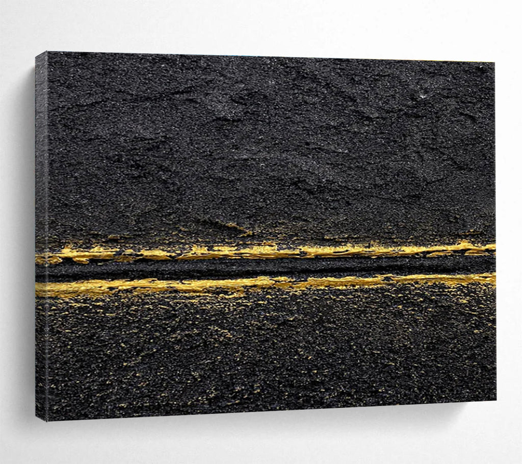 Black Gold Abstract Painting with Sleek - Sophisticated Lines THY367