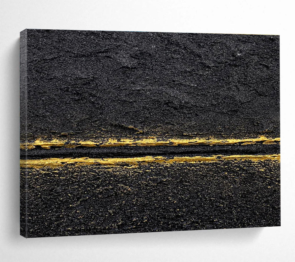 Black Gold Abstract Painting with Sleek - Sophisticated Lines THY367