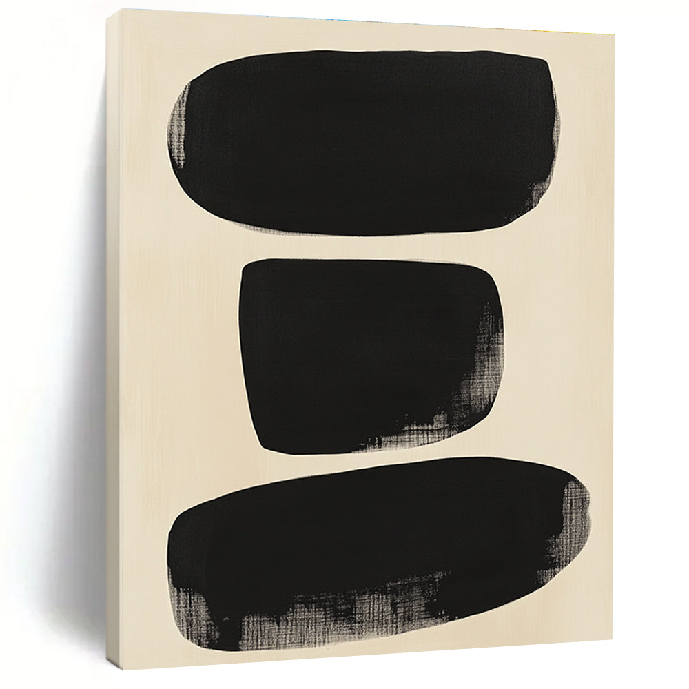 Black and Beige Abstract Painting with Large Black Organic Shapes GER189