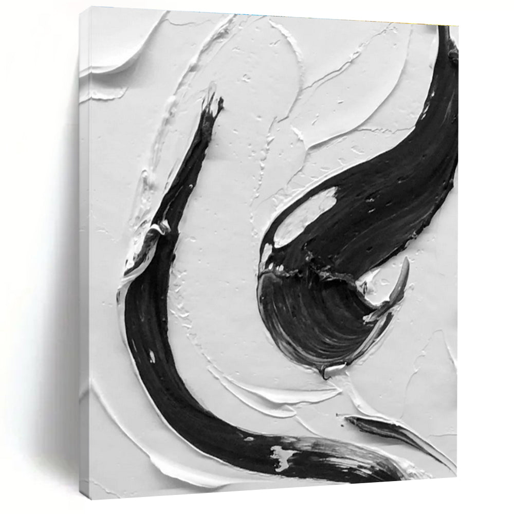 Detailed Black and White Swirl - textured Abstract Art ADGE377