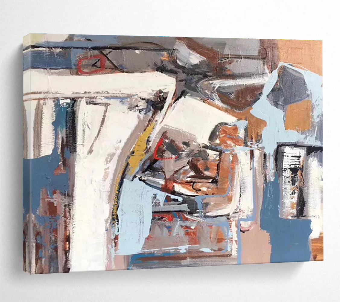 Grey Blue Brown Abstract Shapes Painting THY025