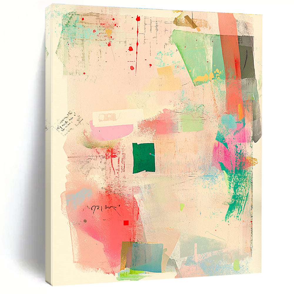 Colorful Collage Abstract Painting with Mixed Media Elements GER076