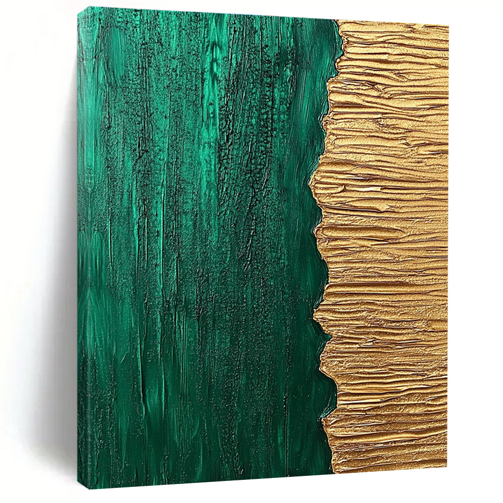 Green Gold Textured Split Abstract Painting GER835