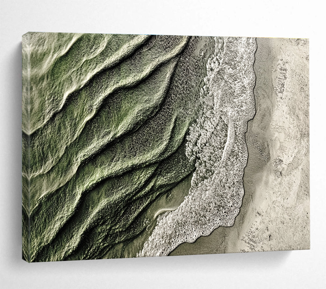 Aerial Beach View Abstract Painting with Green and White Tones DYP574