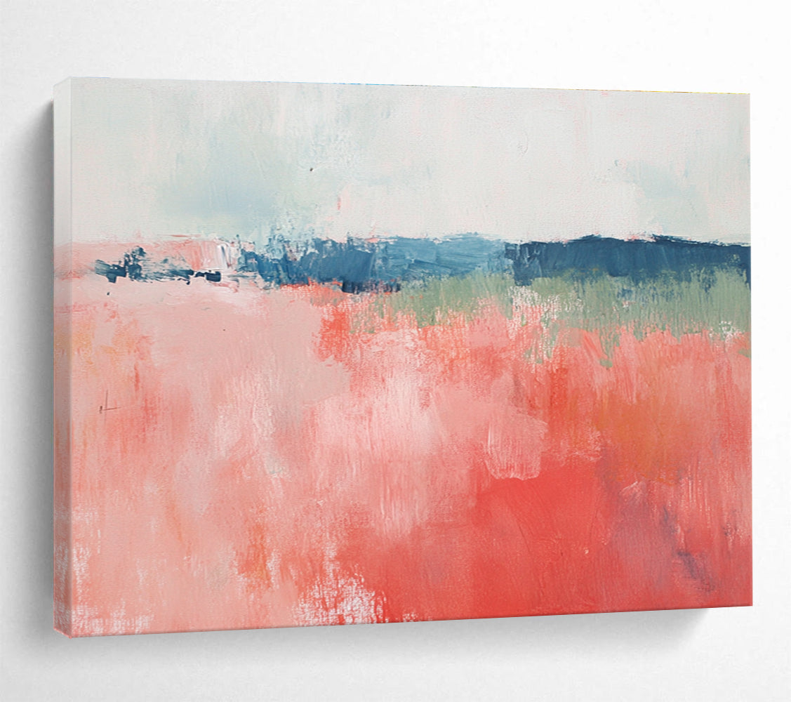 Coral Pink and Blue Abstract Painting with Expressive Brushstrokes DYP216