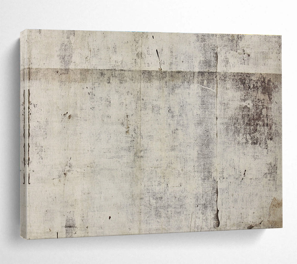 Large abstract artwork featuring vintage paper texture with distressed white gray tones and hints of brown along with watercolor splashes and antique French wallpaper pattern.SC615