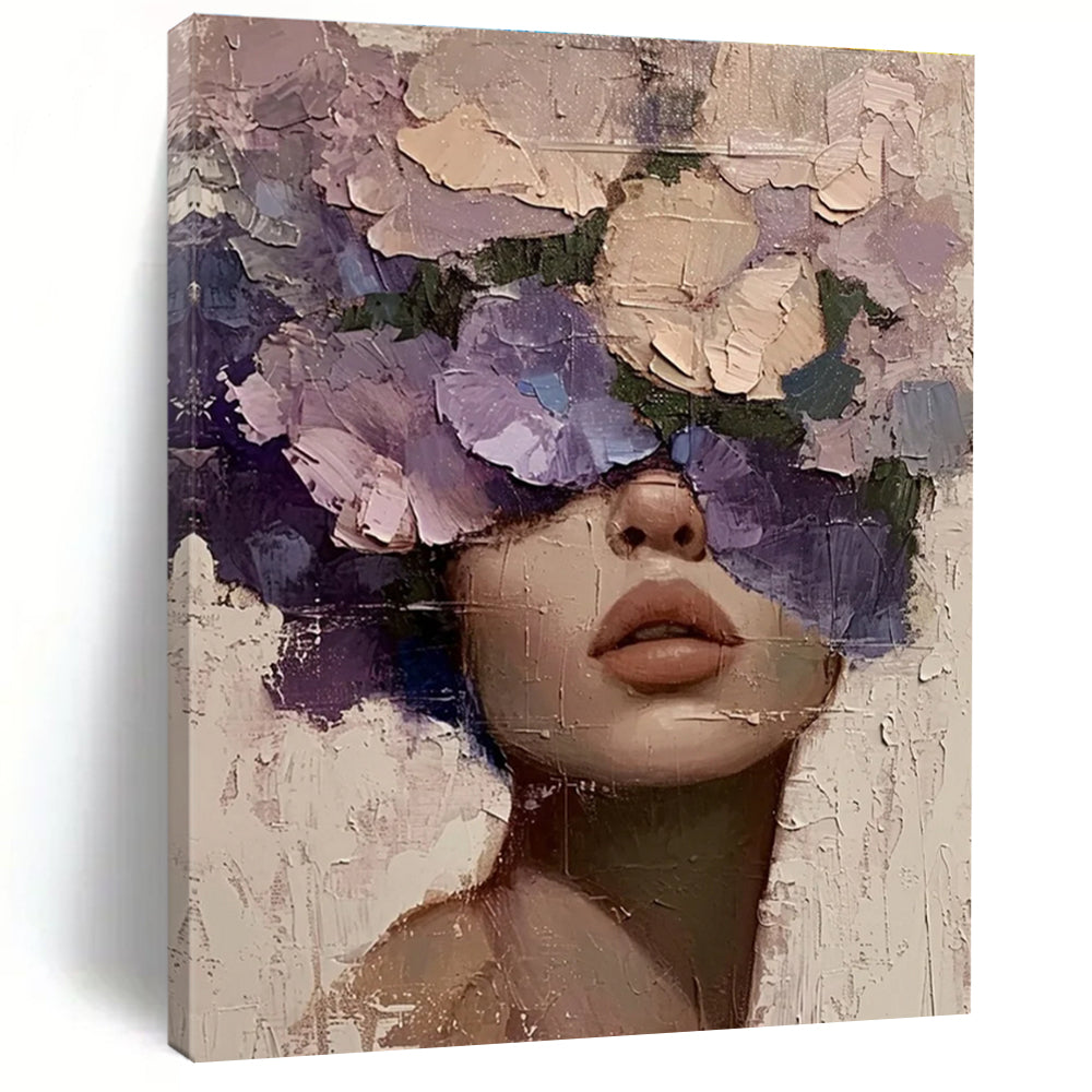 Purple Flower Masked Portrait Abstract Painting ADGE329
