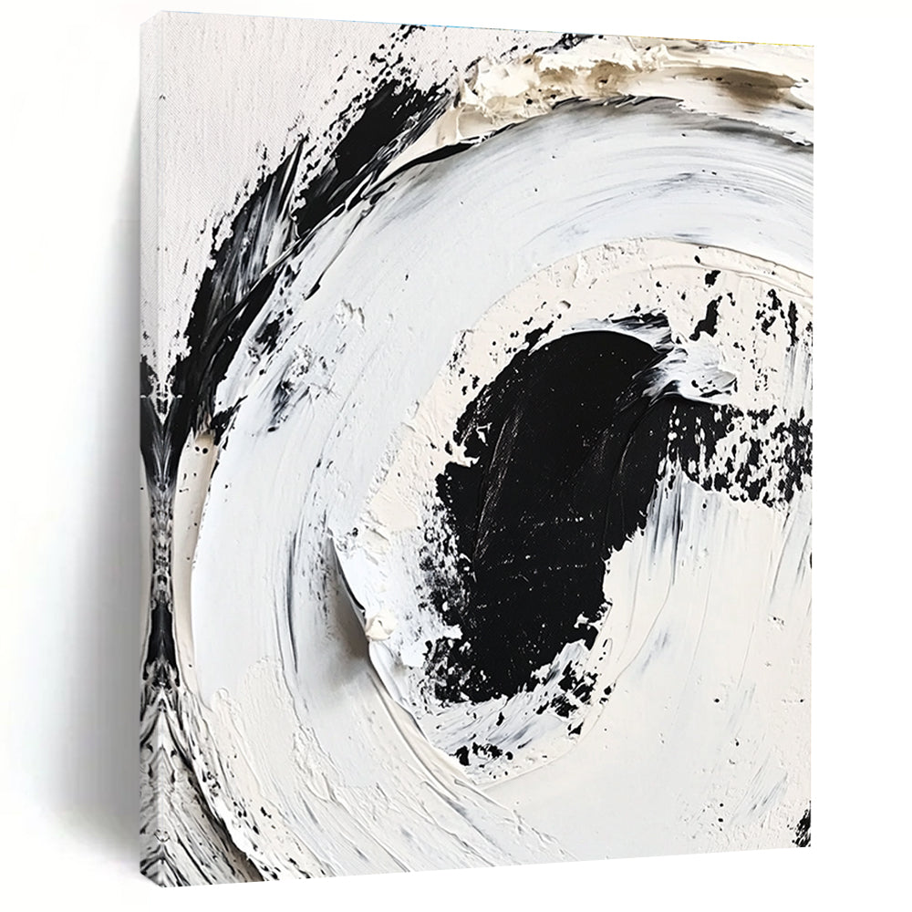 Black and White Textured Abstract Painting with Thick Palette Knife Work GER507