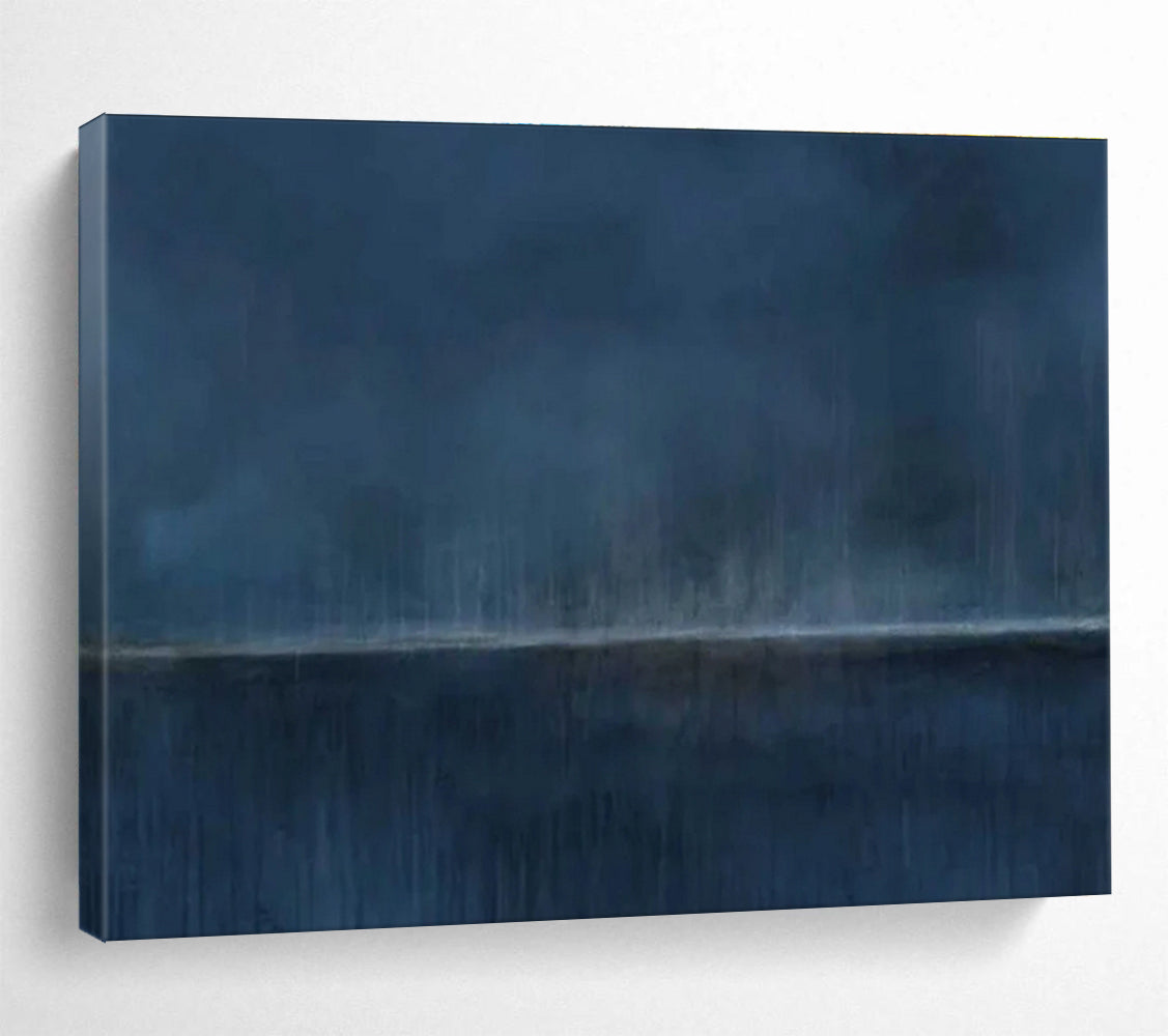 Moody Night Sky Abstract Painting with Deep Blue Tones THY272