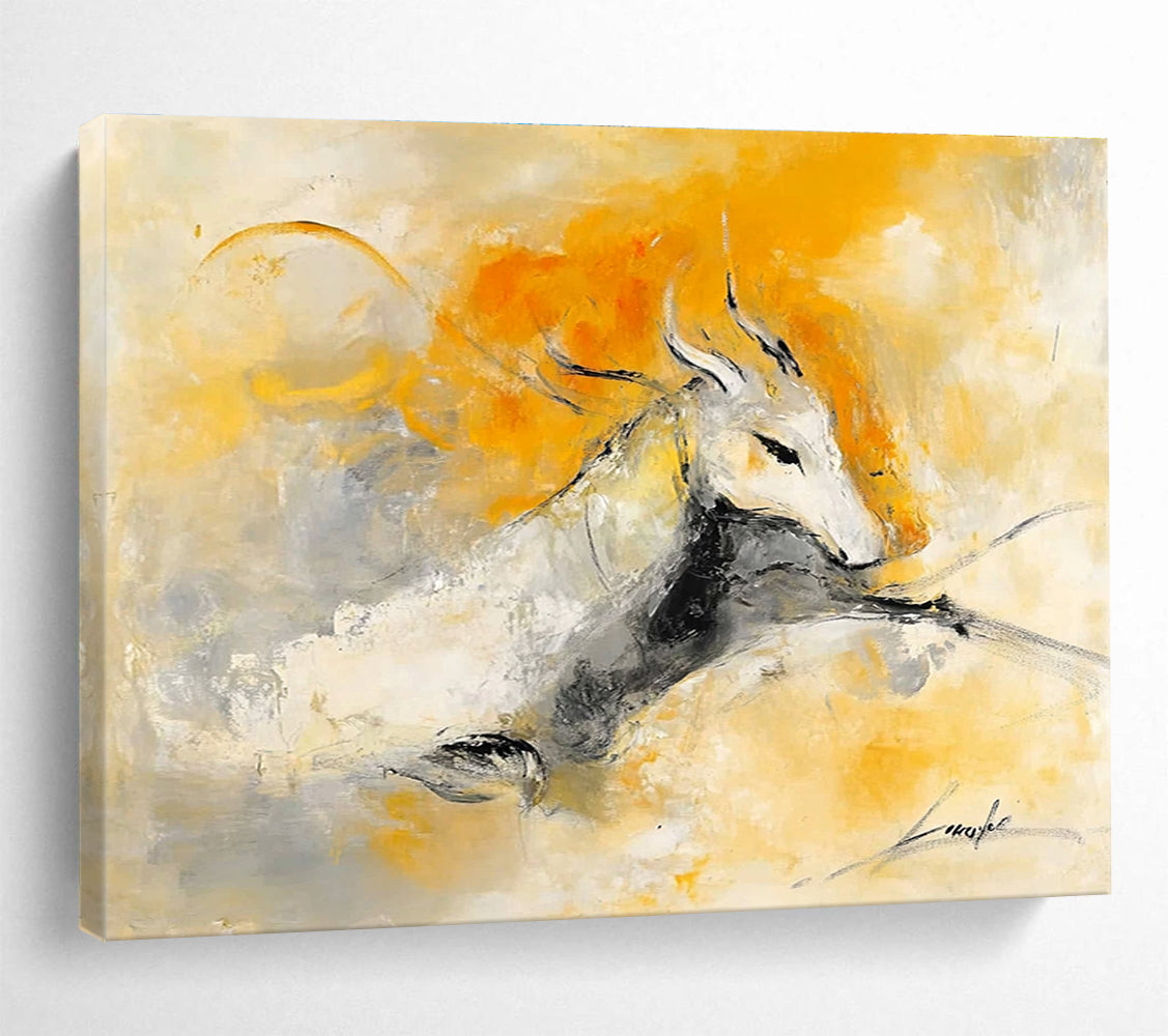 Mythical Creature Abstract Painting with Yellow and Gray DYP499