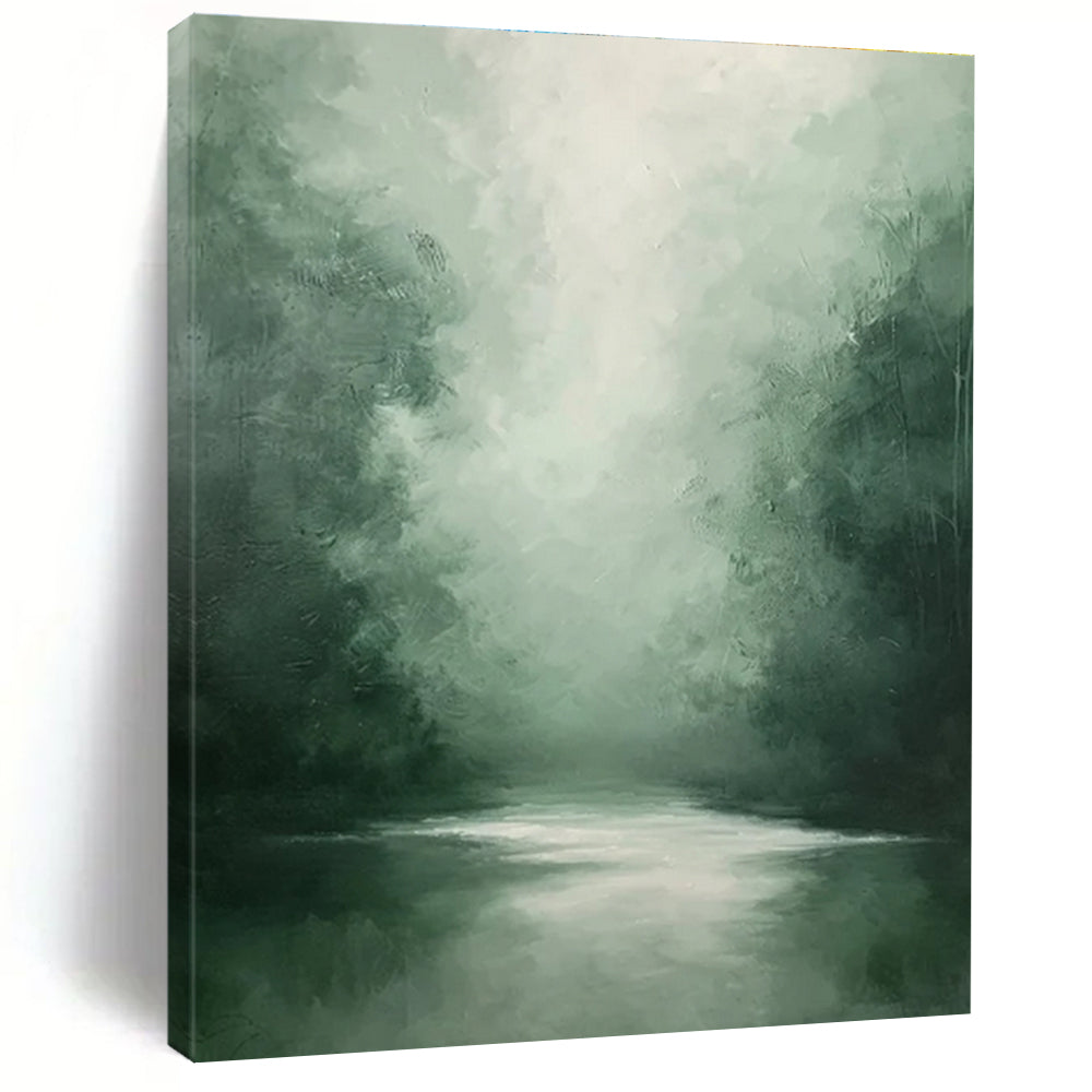 Green Misty Forest River Abstract Painting ADGE024