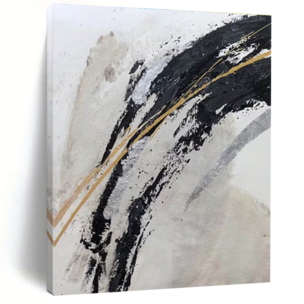 Black Gold Silver Abstract Painting ADGE249