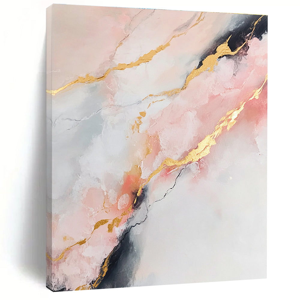 Marble - Inspired Abstract Painting with Pink and Gold GER279