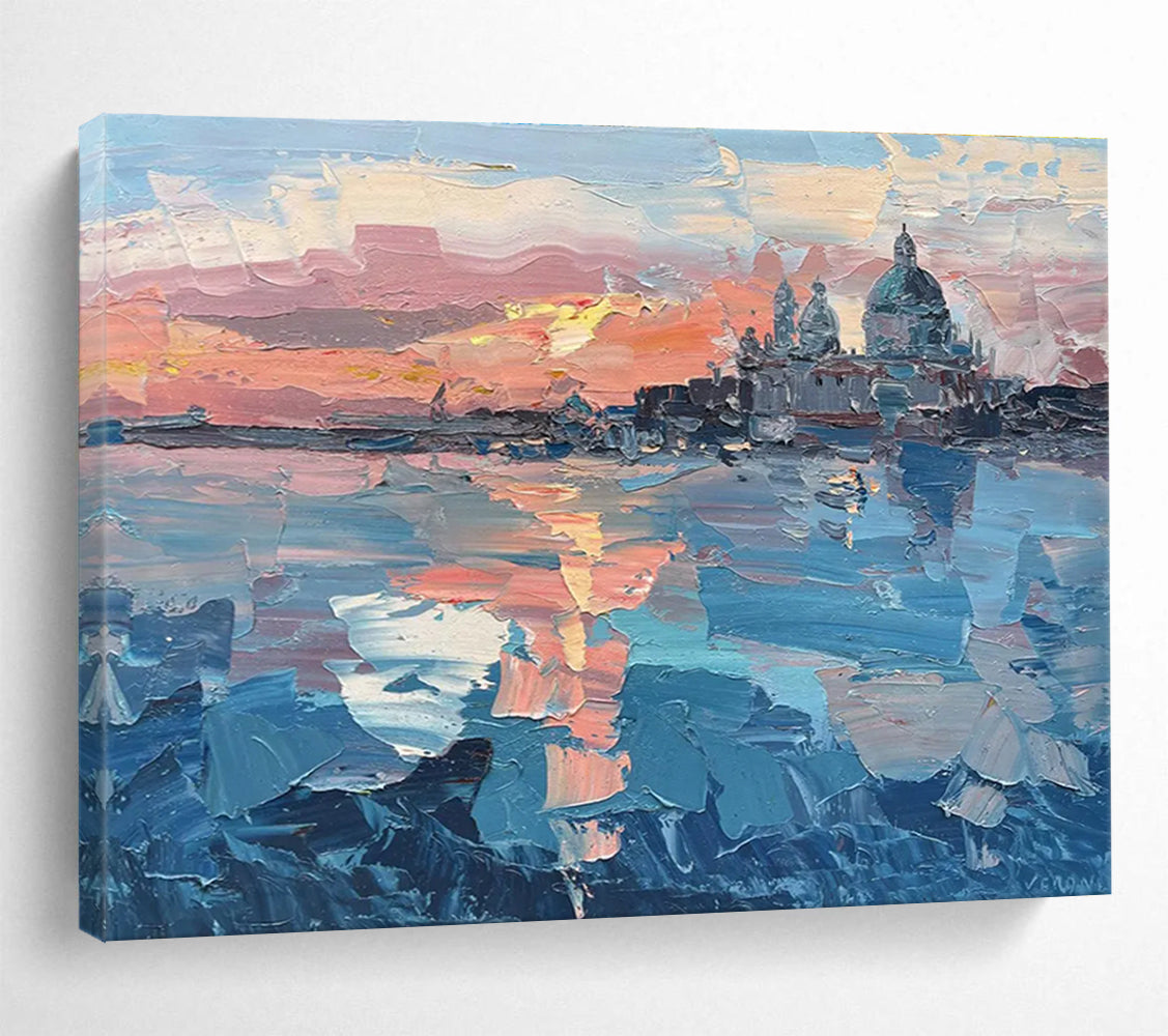 Pink Orange Blue Venice Sunset Abstract Painting THY460