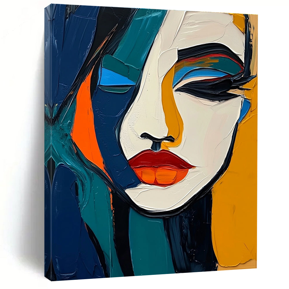 A large abstract painting with elegant features in vibrant colors merging with strong shadows bold lines and smooth textures.STSC1098
