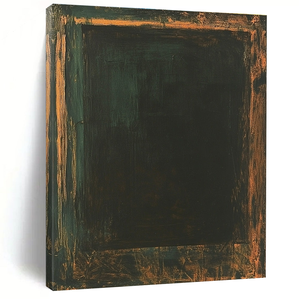 Dark Green and Brown Abstract Painting with Enigmatic Forms GER089