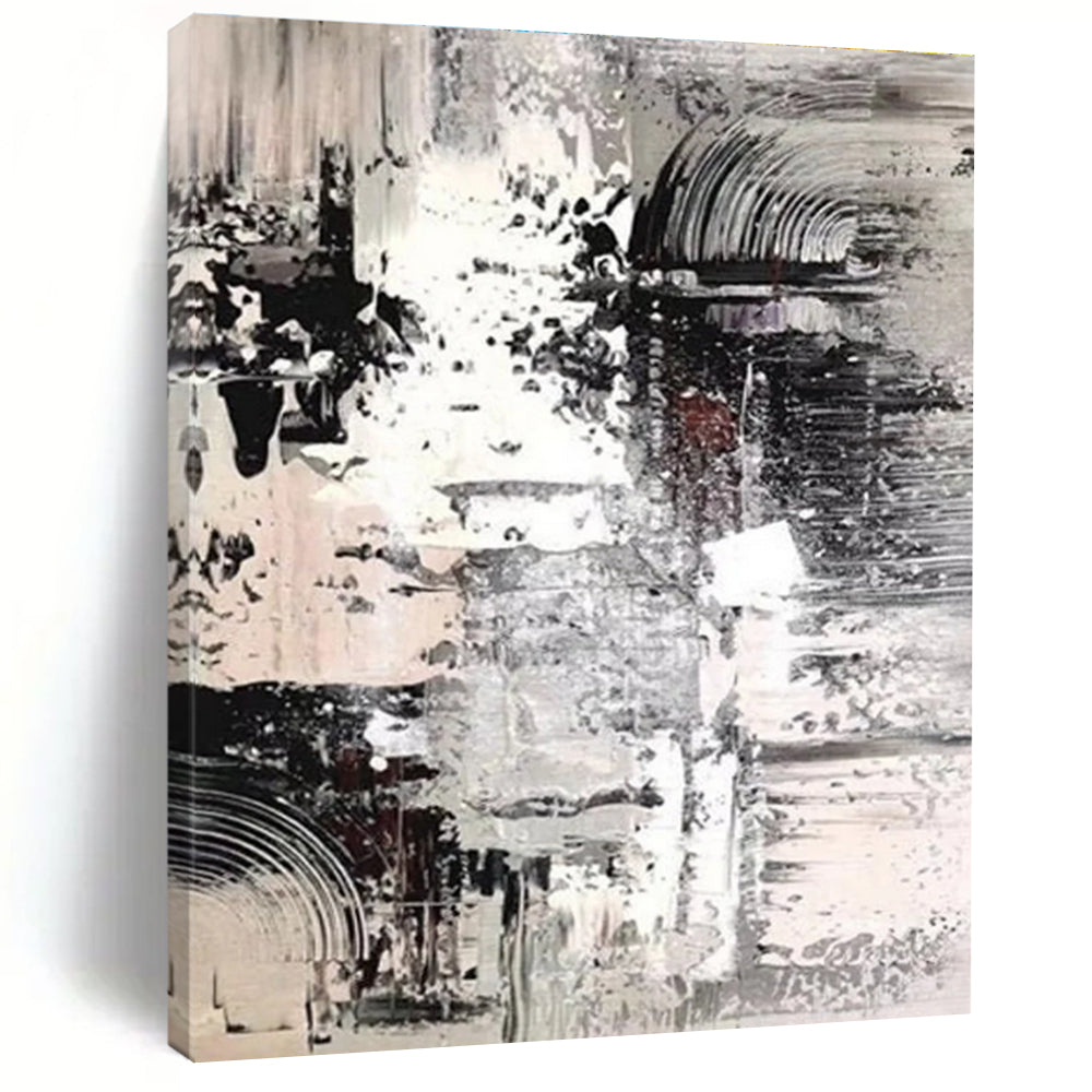 Monochrome Textured Abstract Painting with Layered Patterns ADGE392