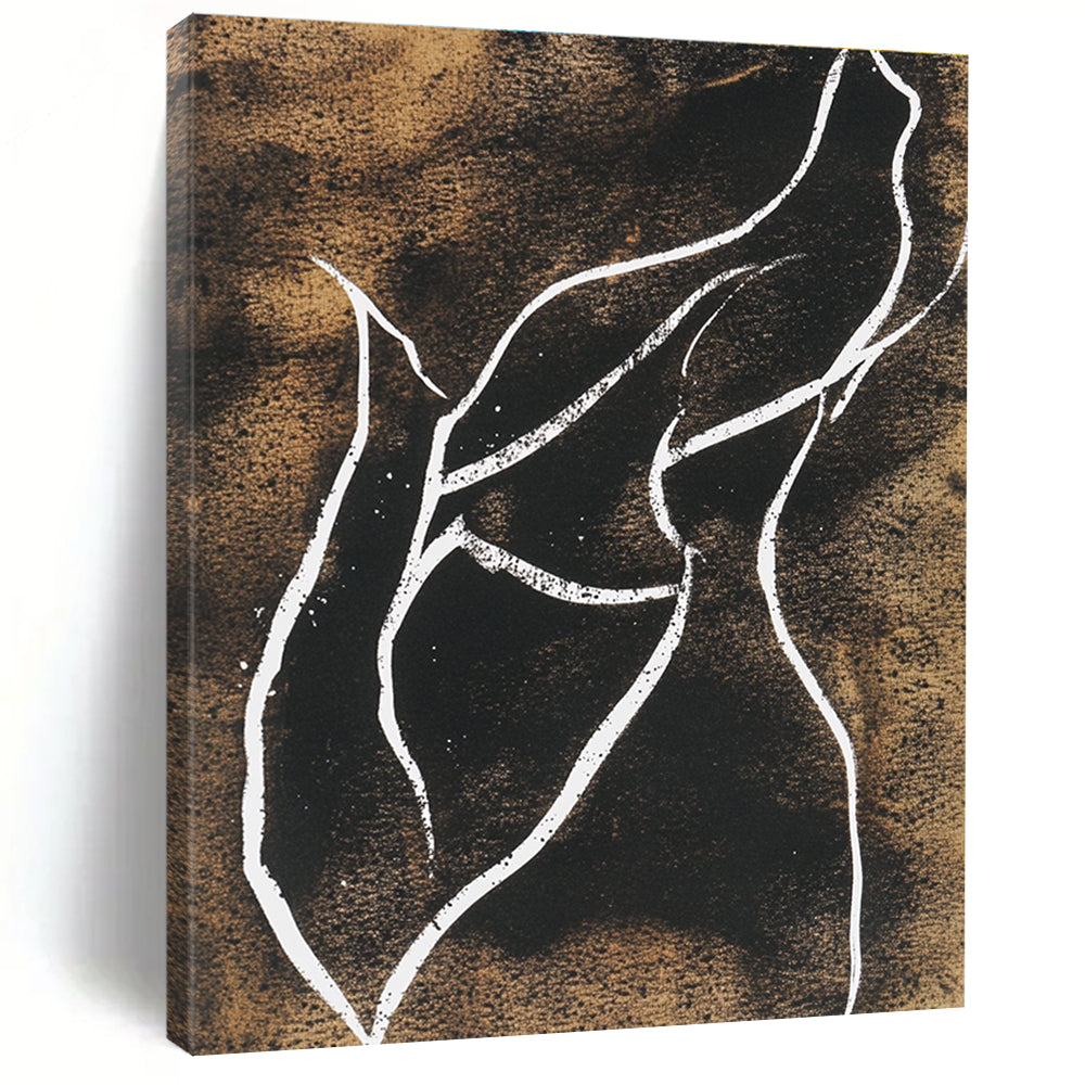 Line - Art Abstract with White Lines on Brown GER304