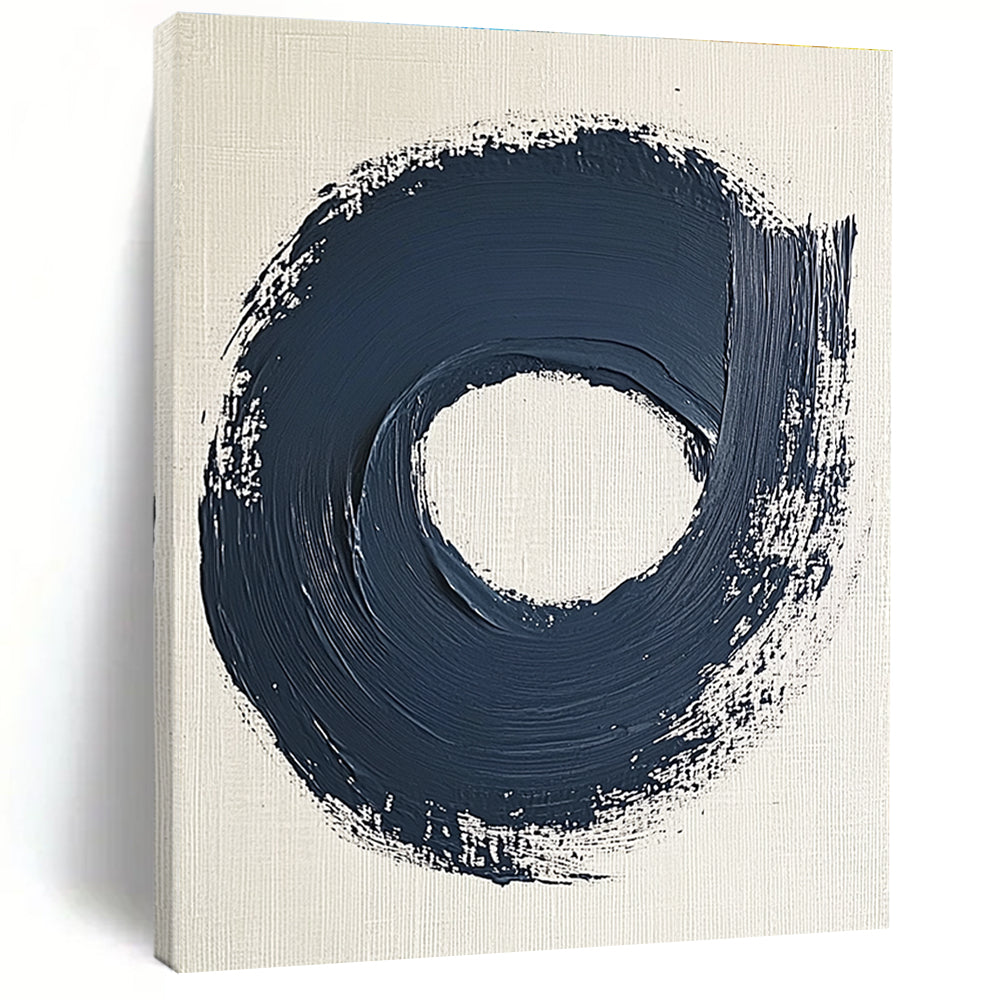 Navy Blue Circular Abstract Painting with Bold Strokes GER086
