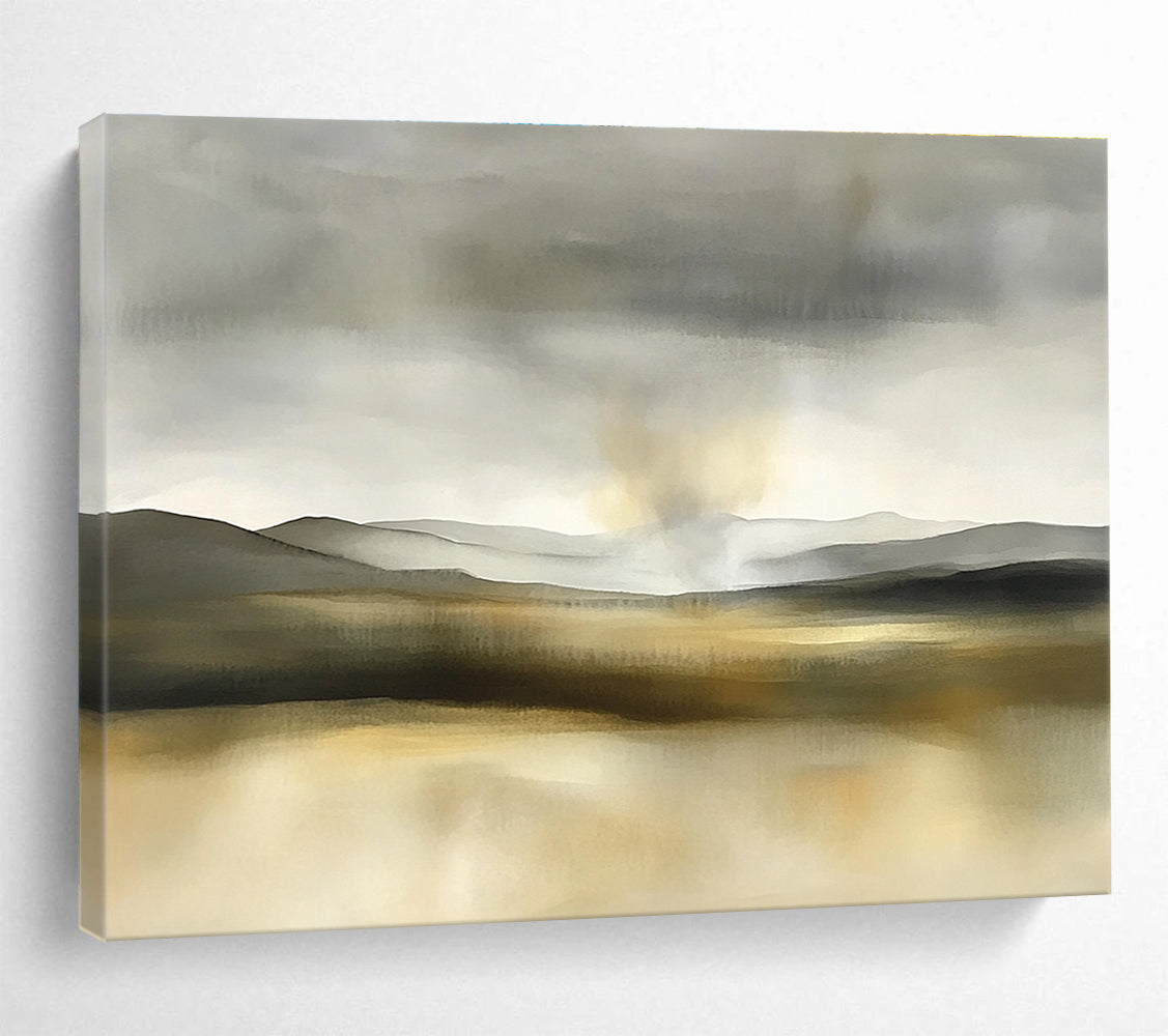Monochromatic Mountain Landscape Abstract Painting with Grays and Browns DYP235