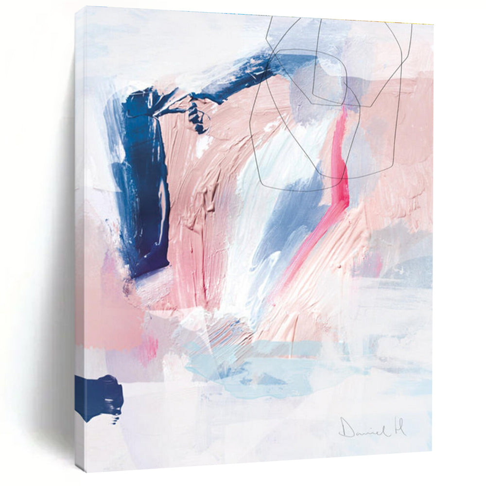 Pastel Abstract with Pink, Blue, and Black Lines Painting ADGE155