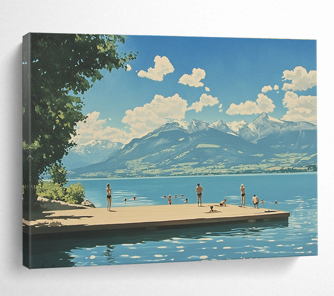 Blue Sky Lakeside - Summer Activity Abstract Painting DYP063