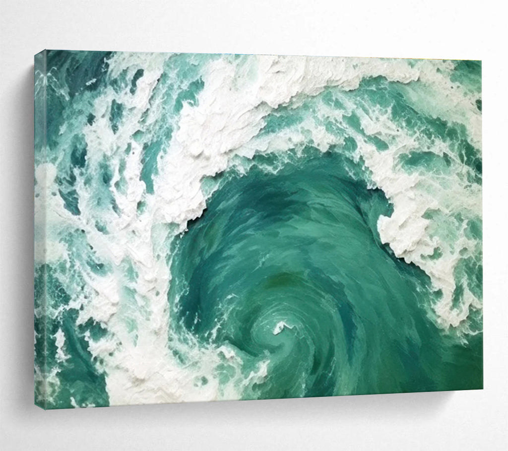 Turquoise White Ocean Swirl Abstract Painting THY063