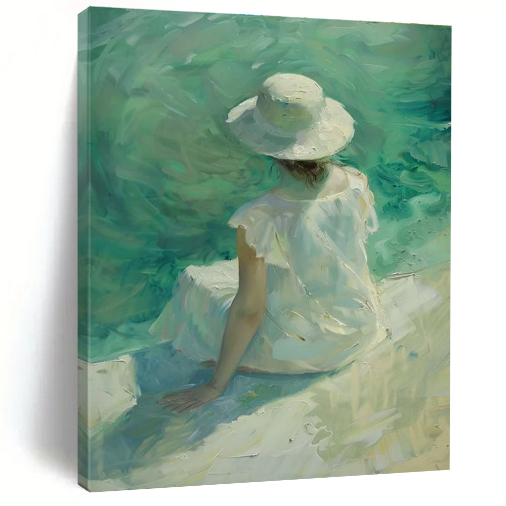 Soft - colored Woman by the Sea Abstract Painting ADGE088