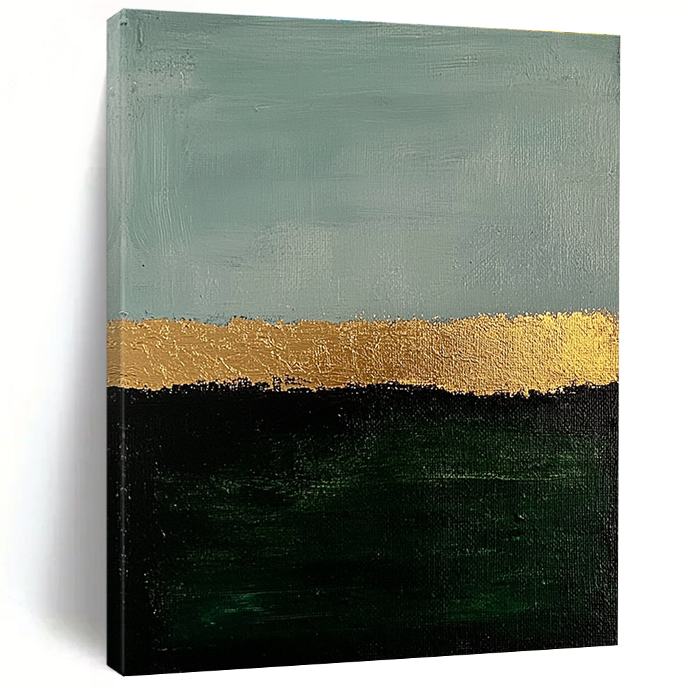 Teal Gold and Green Abstract Painting with Textured Stripes GER191