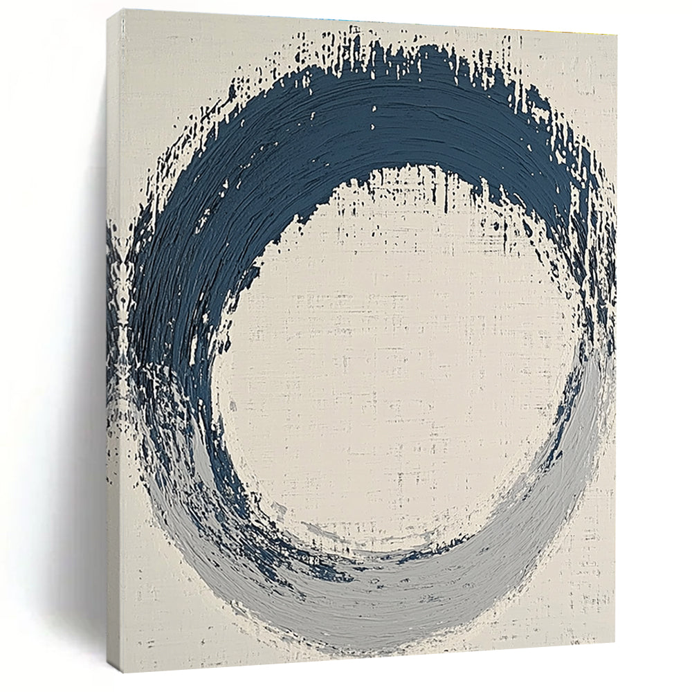Blue and Gray Circular Abstract Painting with Textured Ring GER125