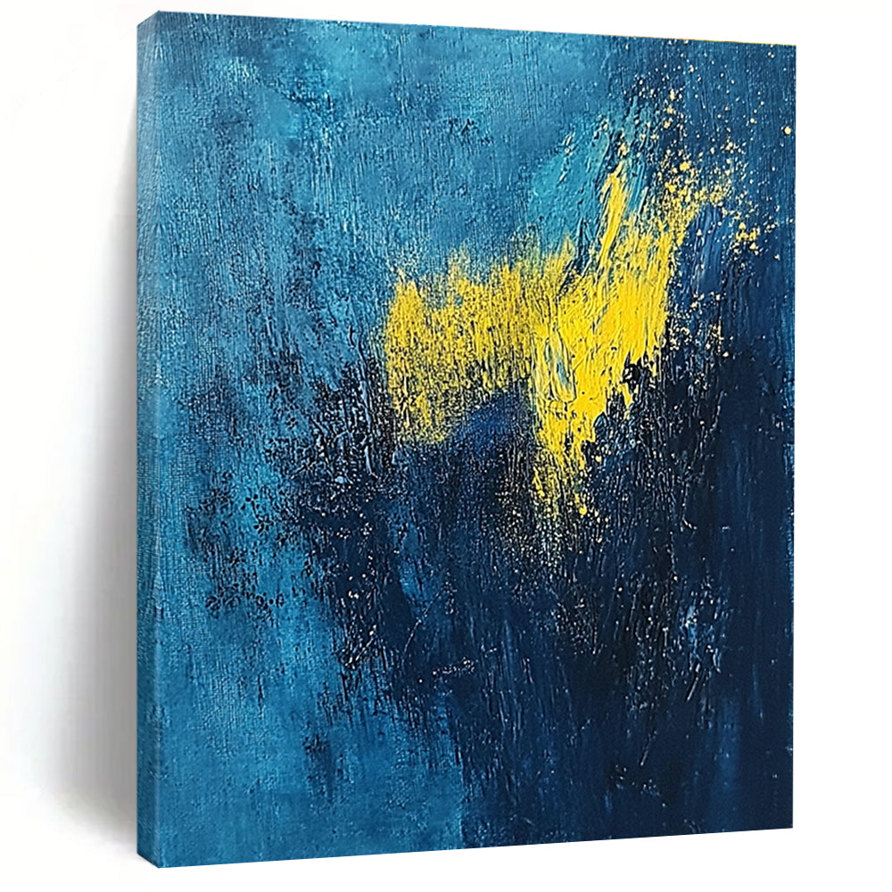 Deep Blue and Yellow Abstract Painting with Dynamic Splashes GER395