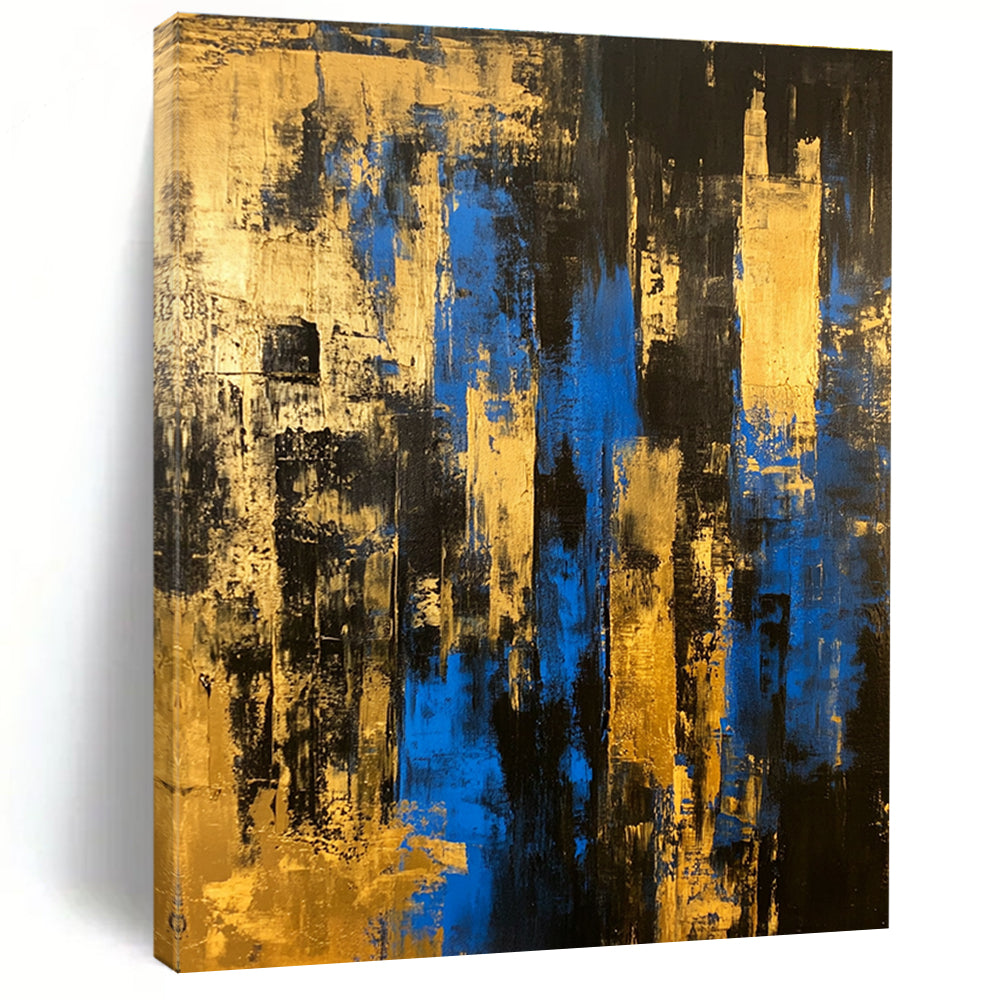 Black Gold and Blue Abstract Painting with Urban Edges GER397