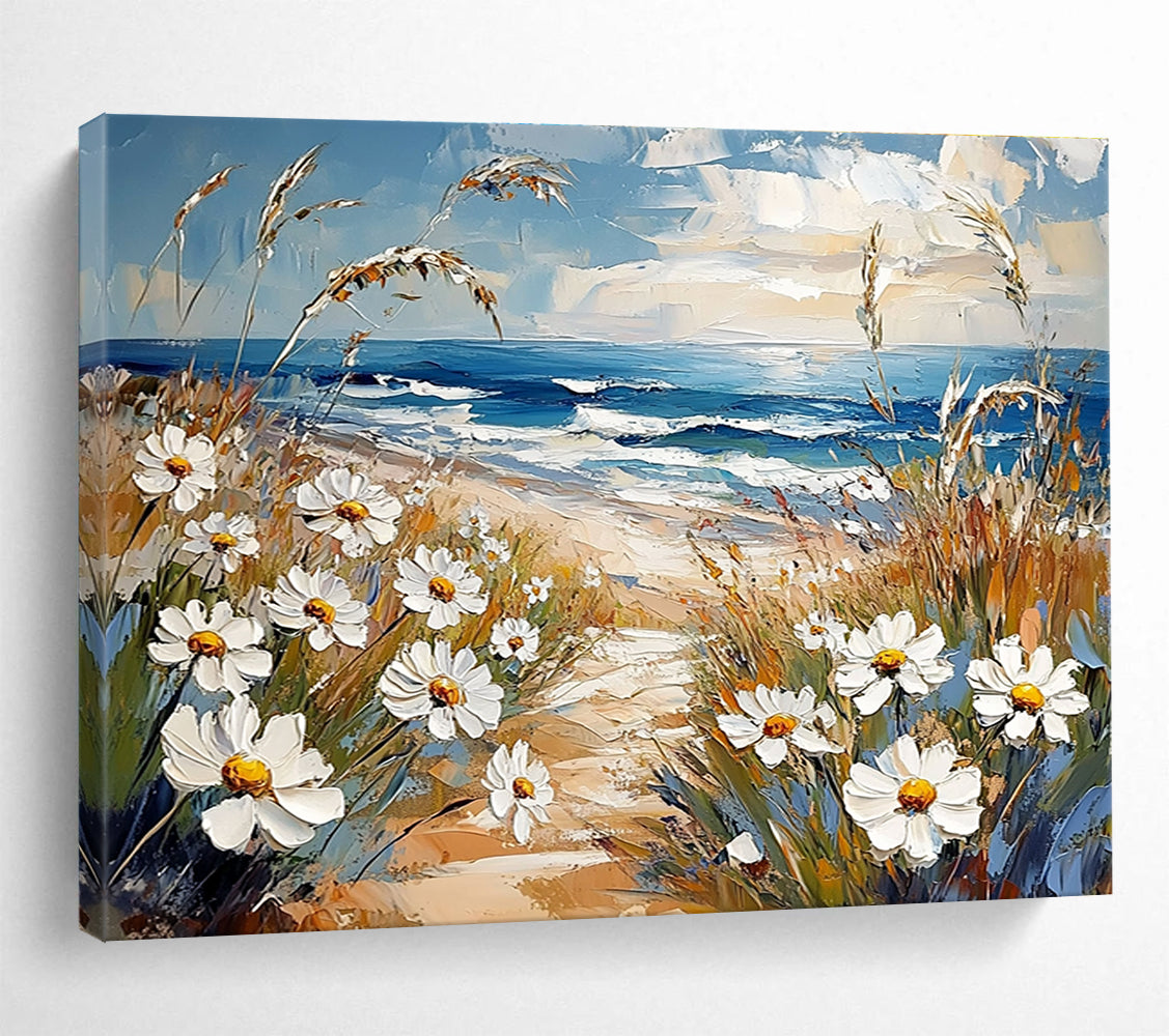 Daisy Beach Path - Floral Coastal Abstract Painting DYP012
