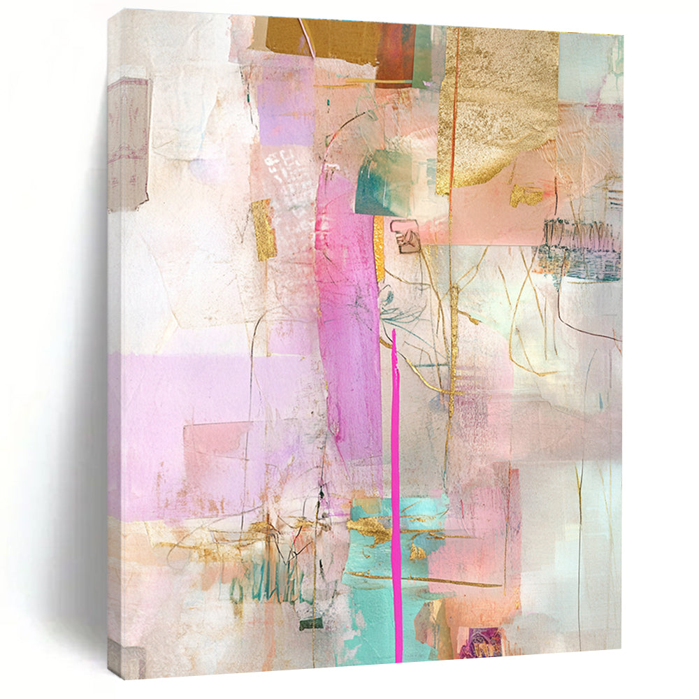 Vibrant Mixed Media Abstract Collage with Pink and Gold GER207