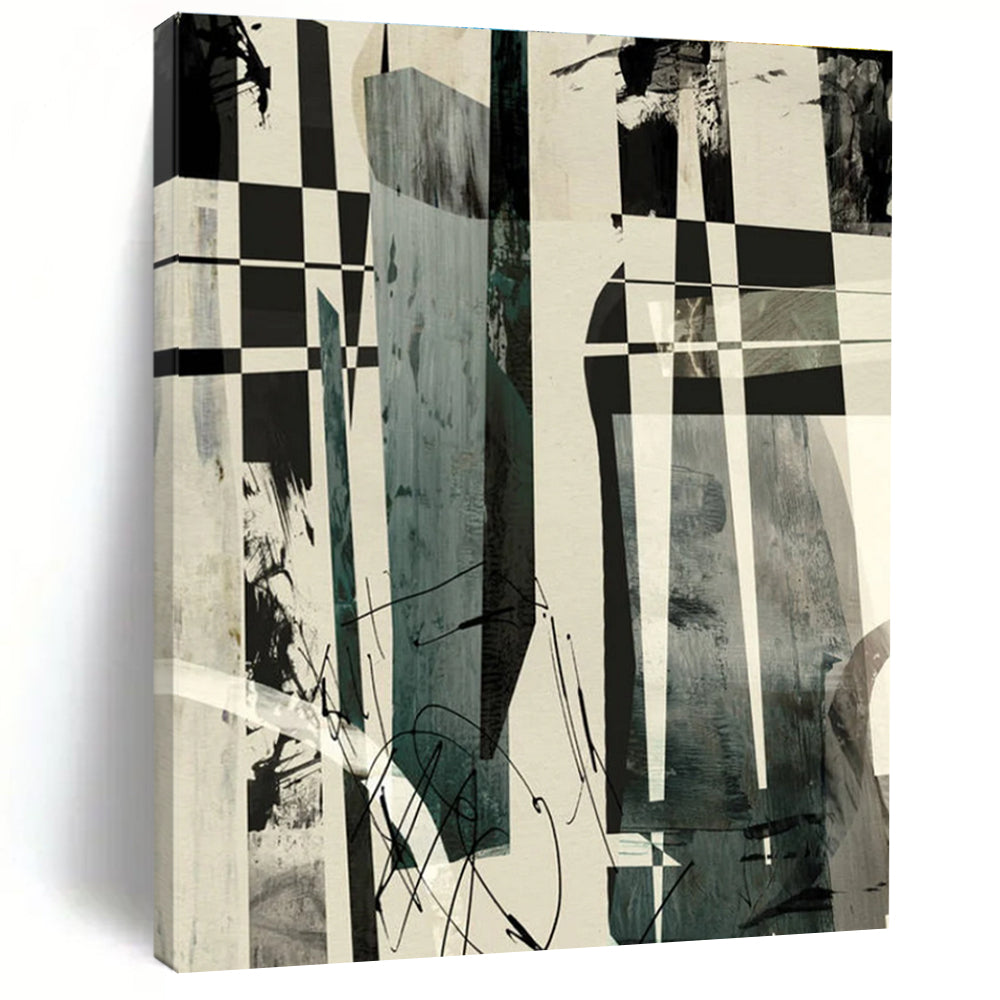 Checkered Abstract with Mixed Media and Dynamic Marks Painting ADGE218