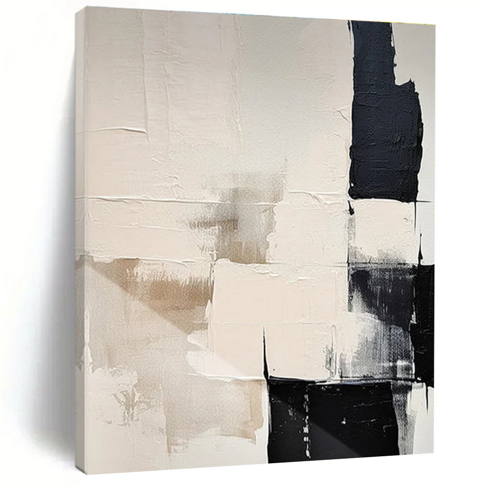 Beige and Black Textured Abstract Painting for Warm Interiors ADGE056