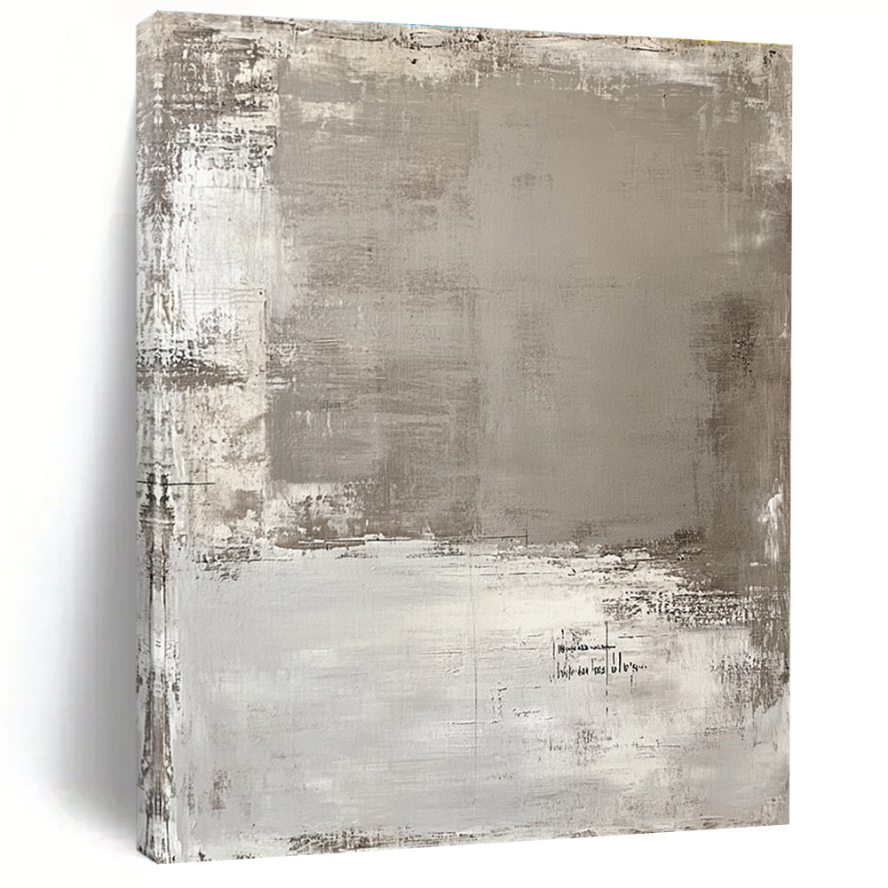 Gray and White Textured Abstract Painting with Layered Brushstrokes GER006