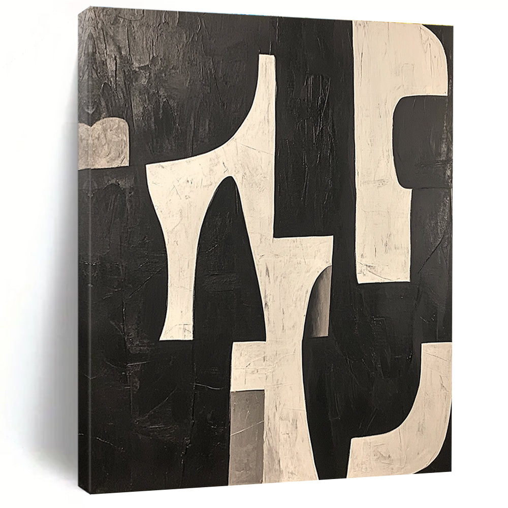 White Geometric Shapes Abstract Painting on Black GER243