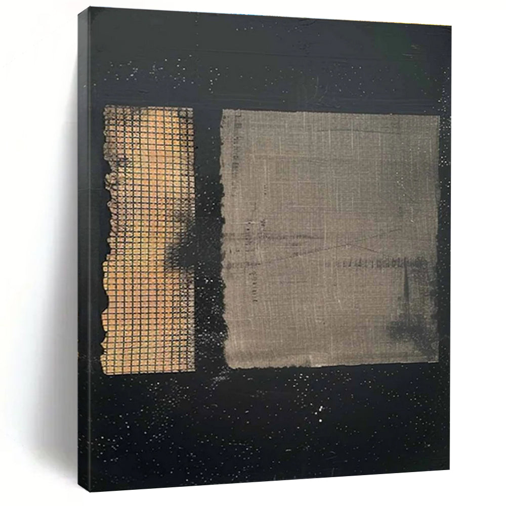 Black Abstract Painting with Dual Grid Patterns ADGE307